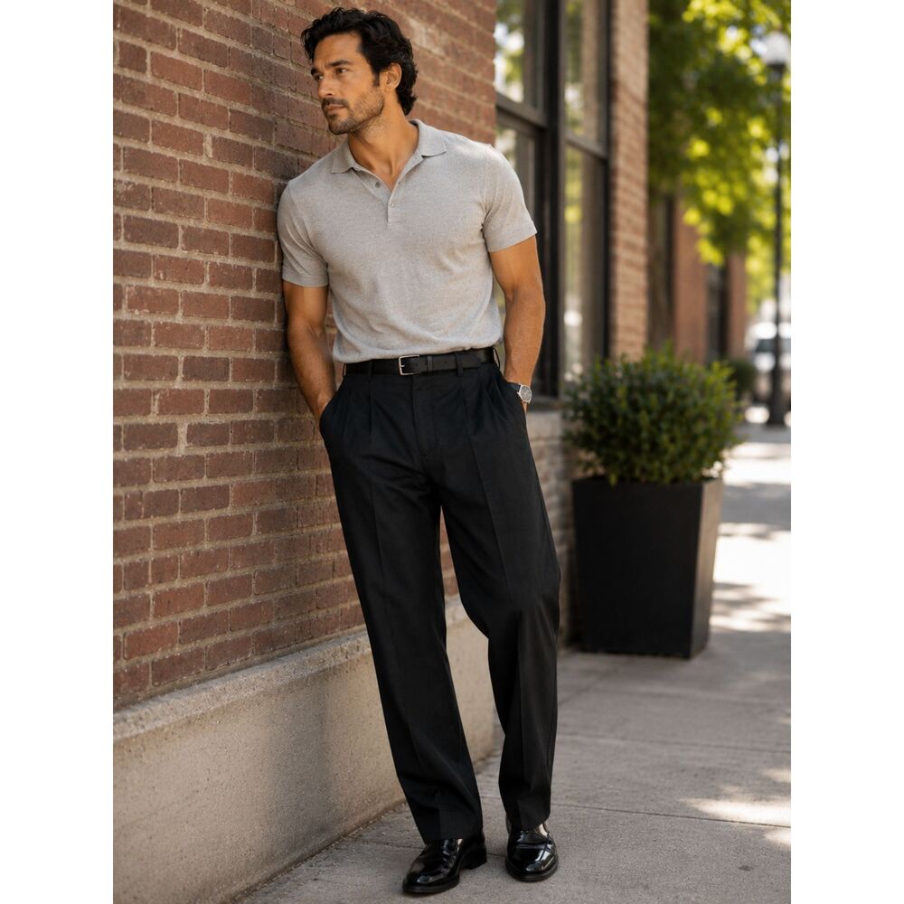 Haggar Premium No Iron Khaki Pants Men’s 40x30 Black Classic Fit Stretch Dress C